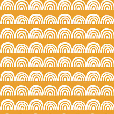 Vector seamless pattern. Rainbow arc shape. Graphic repetitive ornament. Abstract surface pattern design. Template for social media post, background, print on fabric or paper.のイラスト素材