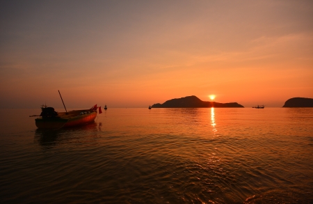 Long Tail Boat at Sunrise Beachの写真素材