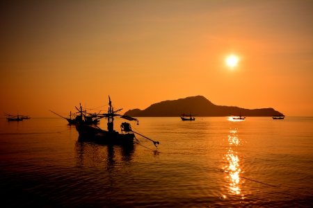 Long Tail Boat at Sunrise Beachの写真素材