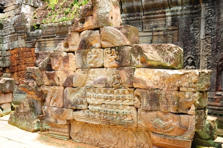 Wall of Temple in Angkor Thom, Cambodia の写真素材