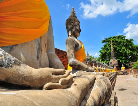 Ancient Ruin Stone Buddha Statue in Ayutthaya Province, Thailandの写真素材
