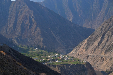 Village on Mountain Terrainの写真素材