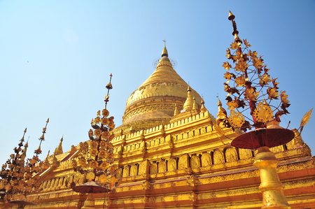 Shwezigon Pagoda in Bagan, Myanmarの写真素材