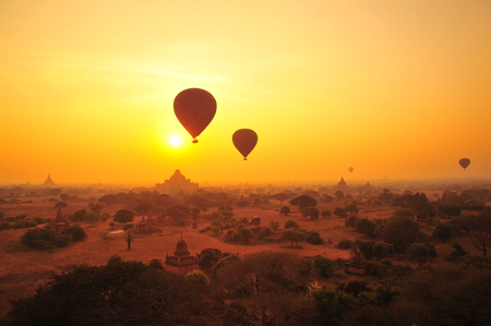 Old Pagodas in Bagan, Myanmar at Sunrise View Pointの写真素材
