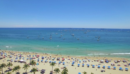 Yachts and boats near seacoast and popular beach at Fort Lauderdale Beachの写真素材