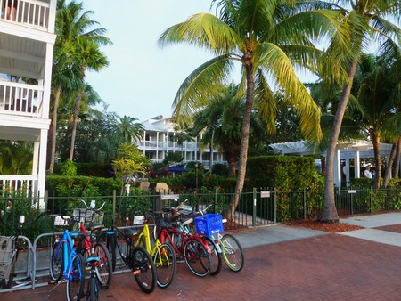 Bicycle parking at the hotel on the waterfront Key Westの写真素材