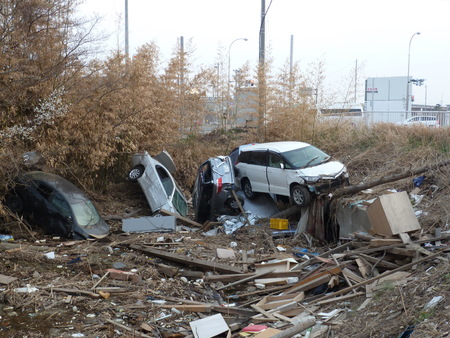 The effects of the tsunami in Japan. Destruction after the most powerful tsunami in 2011.のeditorial素材