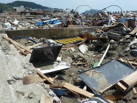 The effects of the tsunami in Japan. Destruction after the most powerful tsunami in 2011.のeditorial素材