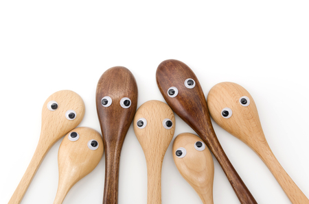 Wooden spoon, eyeball, look around restlesslyの写真素材