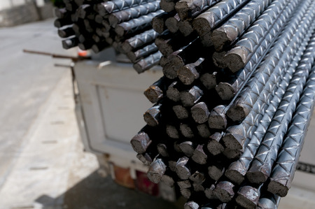 Rebar that has been loaded on trackの写真素材