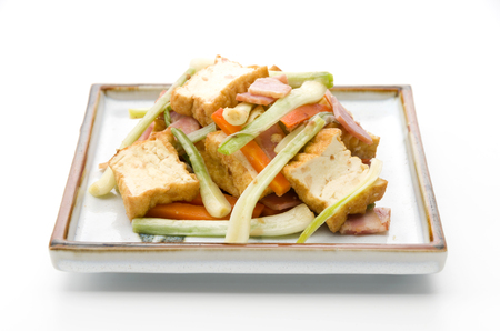Stir-fried Okinawa Shallot (Rakkyo) and Deep Fried Tofuの写真素材