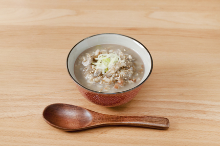 Japanese food Genmai ojiya, Brown rice gruel containing mushrooms,の写真素材