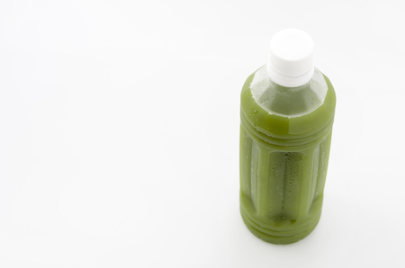 aojiru, Pet Bottle of green juice isolated on the white backgroundの写真素材
