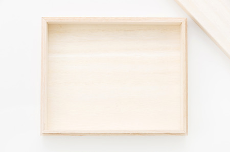 empty wooden box isolated white backgroundの写真素材
