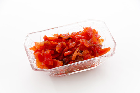 Japanese pickles, texture Fukujinzuke (sliced vegetables pickled in soy sauce),の写真素材