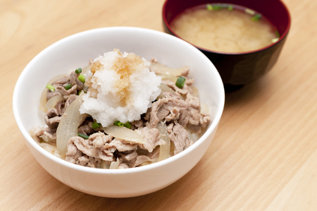 Japanese food, Butadon, pork rice bowl with daikon oroshi (grated radish).の写真素材