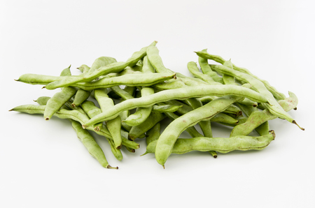 Flat green beans isolated on white backgroundの写真素材