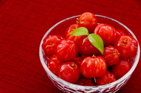 Tropical fruit called Pitanga, Brazilian cherry, Suriname cherryの写真素材