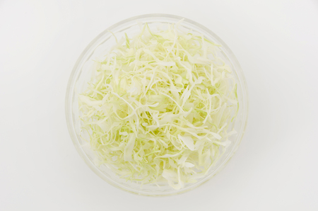 Shredded Cabbage in a plastic bowlの写真素材