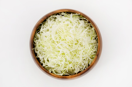Shredded Cabbage in a wooden round bowlの写真素材