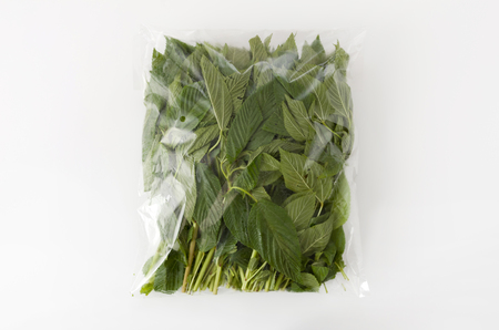 fresh Nalta jute in a plastic bag on white backgroundの写真素材