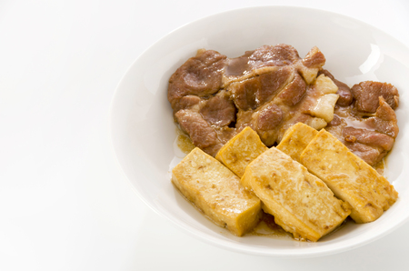Japanese food 'butaniku to tofu no amakara-ni', Sweet and salty, taste like "teriyaki" sauce.の写真素材