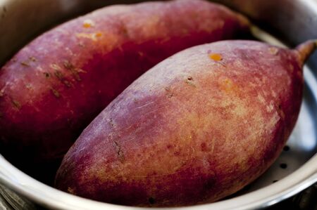japanese sweet potato in steaming potの写真素材