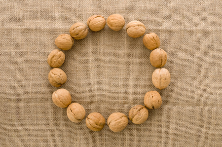 Walnuts on Burlap background