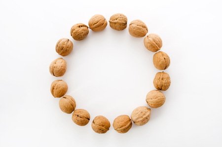 Walnuts on white backgroundの写真素材