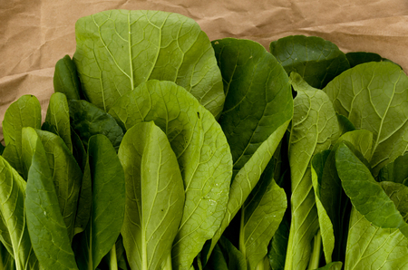 Komatsuna, Japanese Mustard Spinach on craft paper background