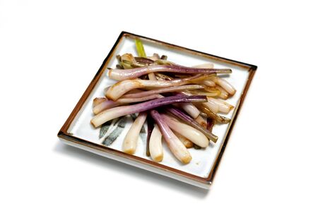 Japanese food, Stir-fried Shallots, called "Rakkyo" in japan, Koshino red.の写真素材