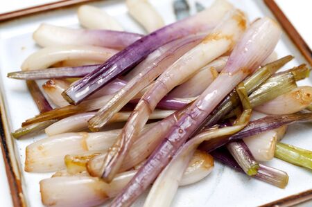 Japanese food, Stir-fried Shallots, called "Rakkyo" in japan, Koshino red.の写真素材