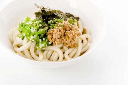 Japanese food, Hiyashi udon with sushiの写真素材