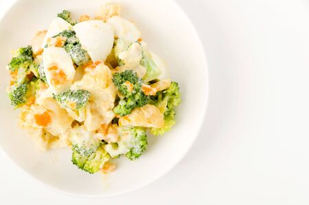 Healthy Vegetarian Salad with Eggs, Broccoli, orange Cauliflowerの写真素材