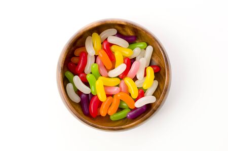 colorful Jelly Beans in Wooden round bowl
