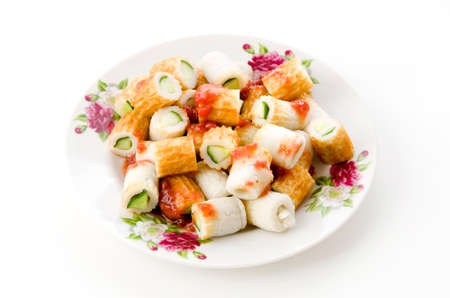 put the cucumber in a chikuwa and dressed it with plums dressing