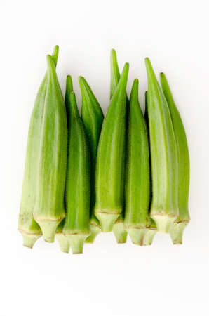 fresh Okra on white backgroundの写真素材