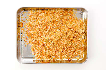 crushed cracker in Stainless steel tray