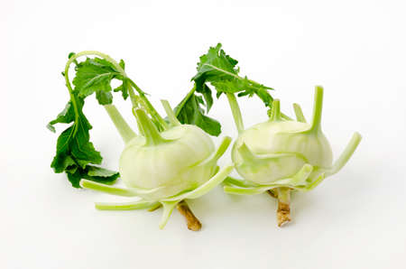 Fresh Kohlrabi on white backgroundの写真素材