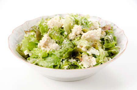 Fresh Red Leaf Lettuce and firm tofu salad, Best for raw, vegan and vegetarian diet.の写真素材