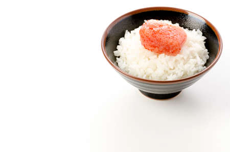 Japanese food, Karashi Mentaiko on white riceの写真素材