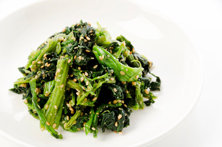 Japanese food, Aemono, Boiled spinach with sesame sauce.の写真素材