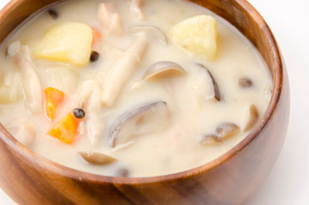 Cream stew with mushrooms, chicken, vegetables, delicious autumn foodの写真素材