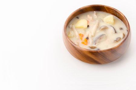 Cream stew with mushrooms, chicken, vegetables, delicious autumn foodの写真素材