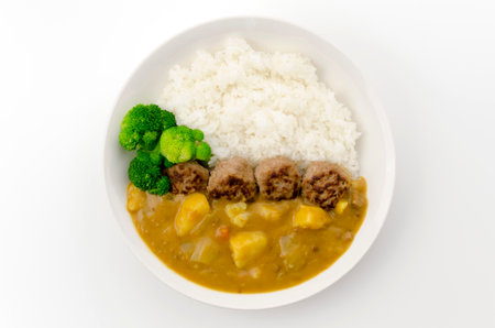 Japanese Curry with Mini Hamburger Steak on Riceの写真素材