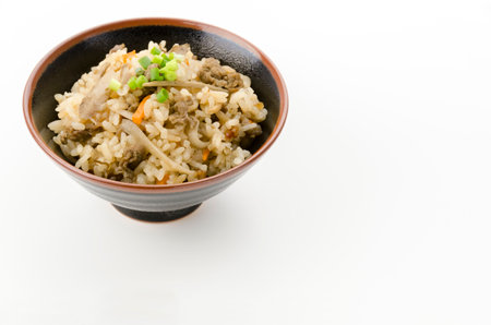 Japanese food, Beef and burdock cooked riceの写真素材