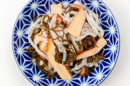Squid and mozuku seaweed with plum vinegarの写真素材