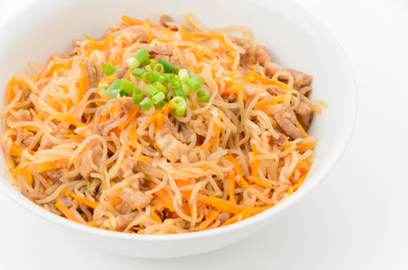 Japanese food Stir-fried Pork and Konjac noodlesの写真素材