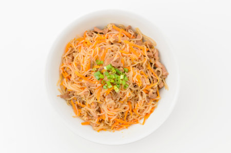 Japanese food Stir-fried Pork and Konjac noodlesの写真素材