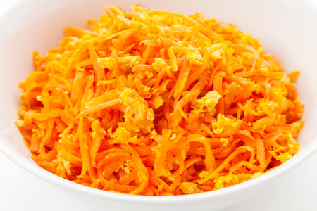 "Ninjin Shirishiri" (stir-fried shreds carrots with egg), local cuisine of Okinawa prefecture, Japan.の写真素材